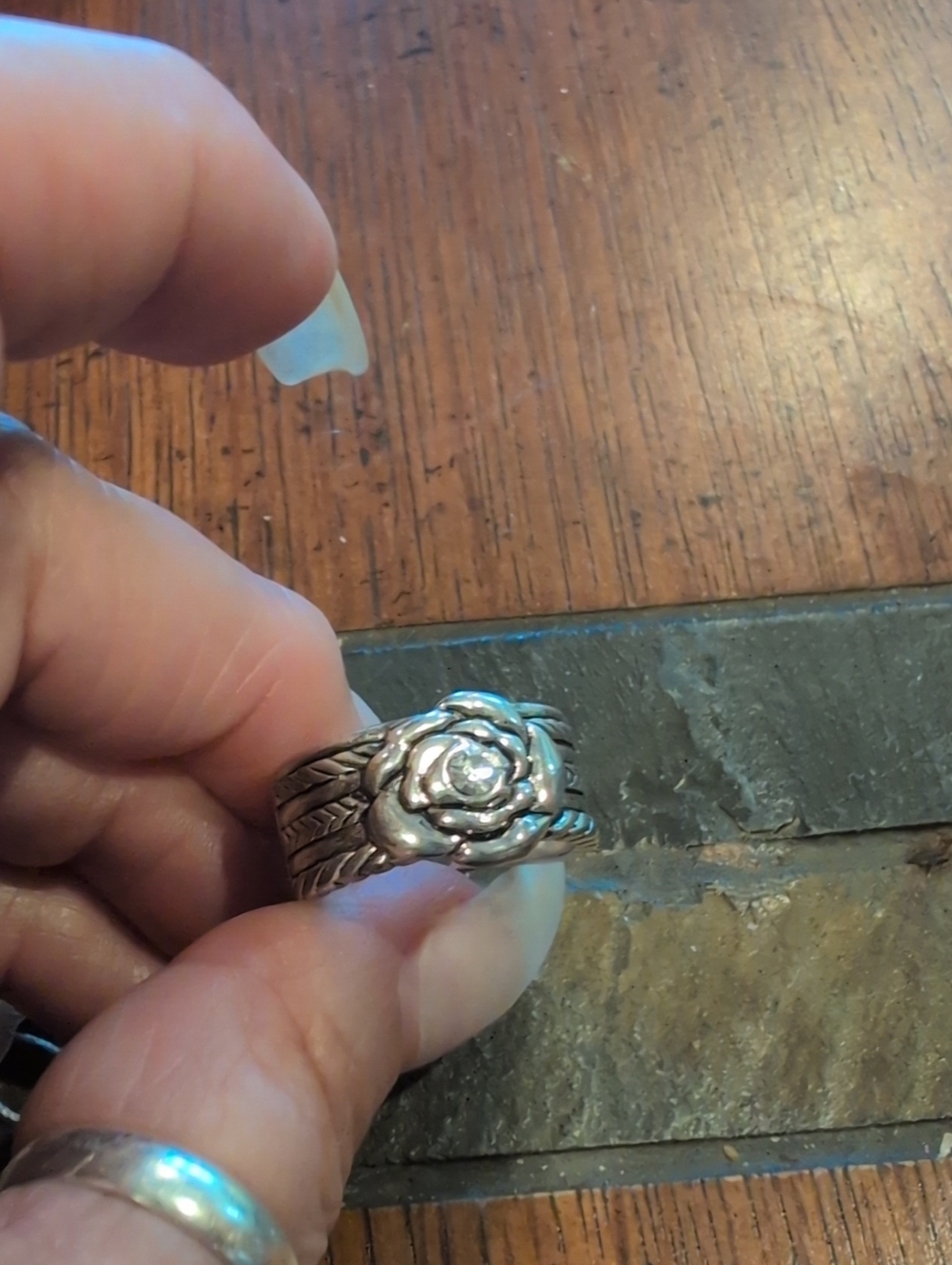 Premier Designs Silver Rose Floral with Crystal Sabrina Ring - Women Jewelry